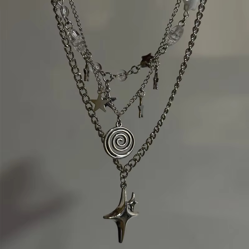 Layered Pendant Necklace Aesthetic - สร้อยคอจี้ดาวหลายชั้นสำหรับผู้หญิง สไตล์ Y2K สร้อยคอแบบซ้อนชั้น 3 ชั้น