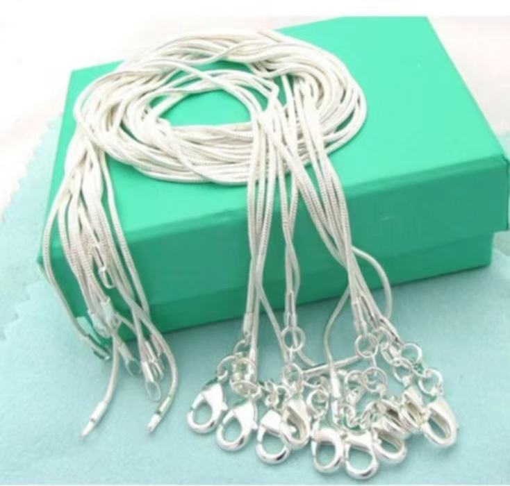 925 Sterling Silver Chain Necklace Men - ขายส่ง 5 ชิ้น สร้อยคอโซ่ลายงู 1 มม.