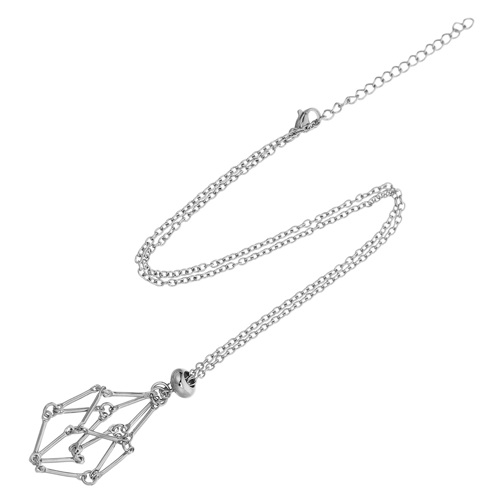 Crystal Pendant Necklace Natural Stone - สร้อยคอกรงคริสตัลสแตนเลส ดีไซน์ตาข่ายปลา ทำมือ โซ่ปรับได้ สำหรับหินธรรมชาติรูปทรงไม่สม่ำเสมอ ที่ใส่คริสตัล