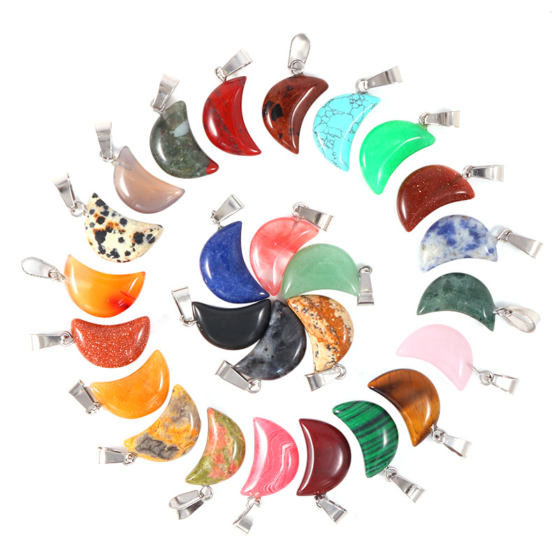 Crystal Pendant Necklace Natural Stone - 20 ชิ้น/ถุงหินธรรมชาติคริสตัล Moon จี้สร้อยคอผู้หญิงดิบหินคริสตัลจี้อัญมณี Rose Quartz