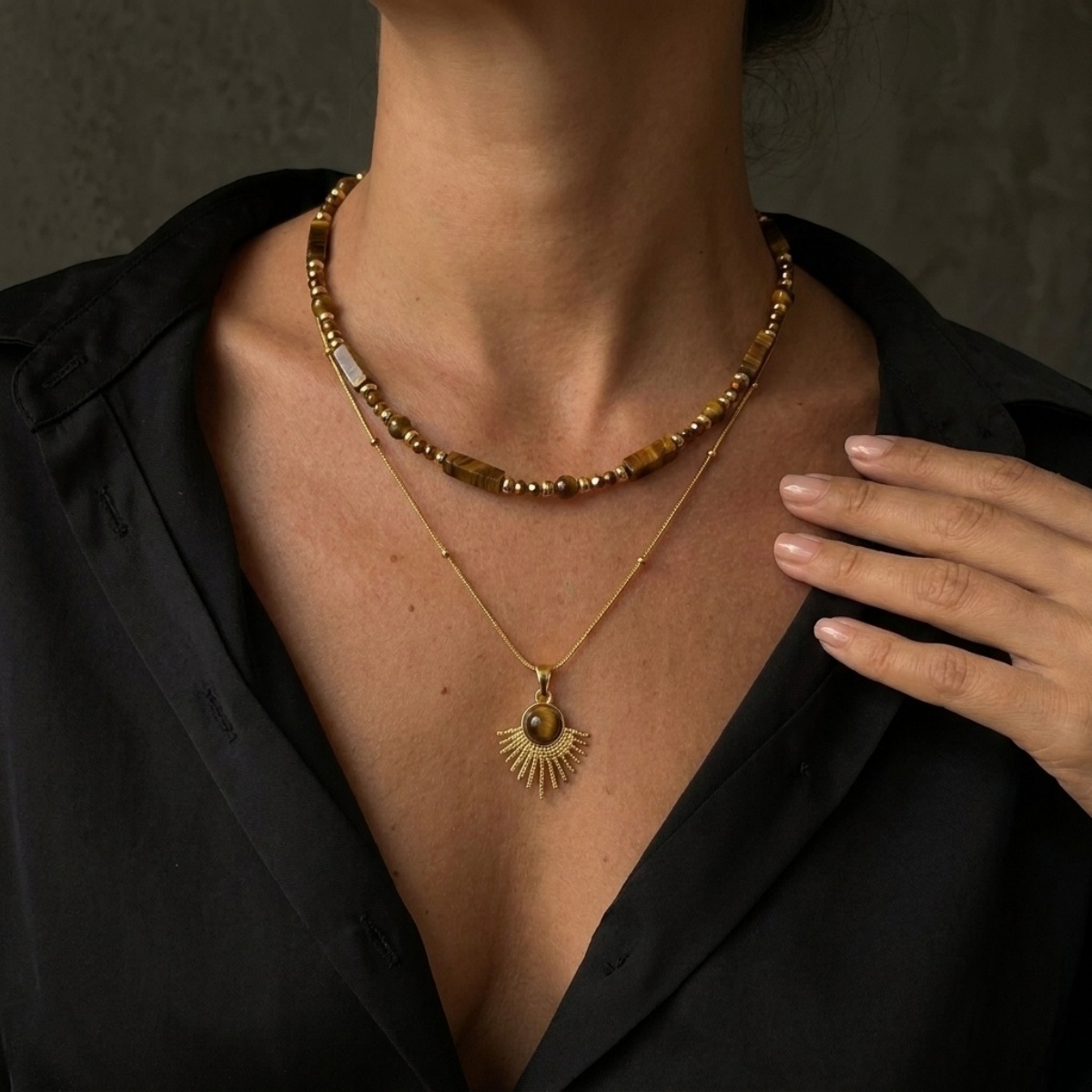 สร้อยคอจี้รูปหัวใจประดับลูกปัด - Layered Pendant Necklace Aesthetic บทวิจารณ์และราคา