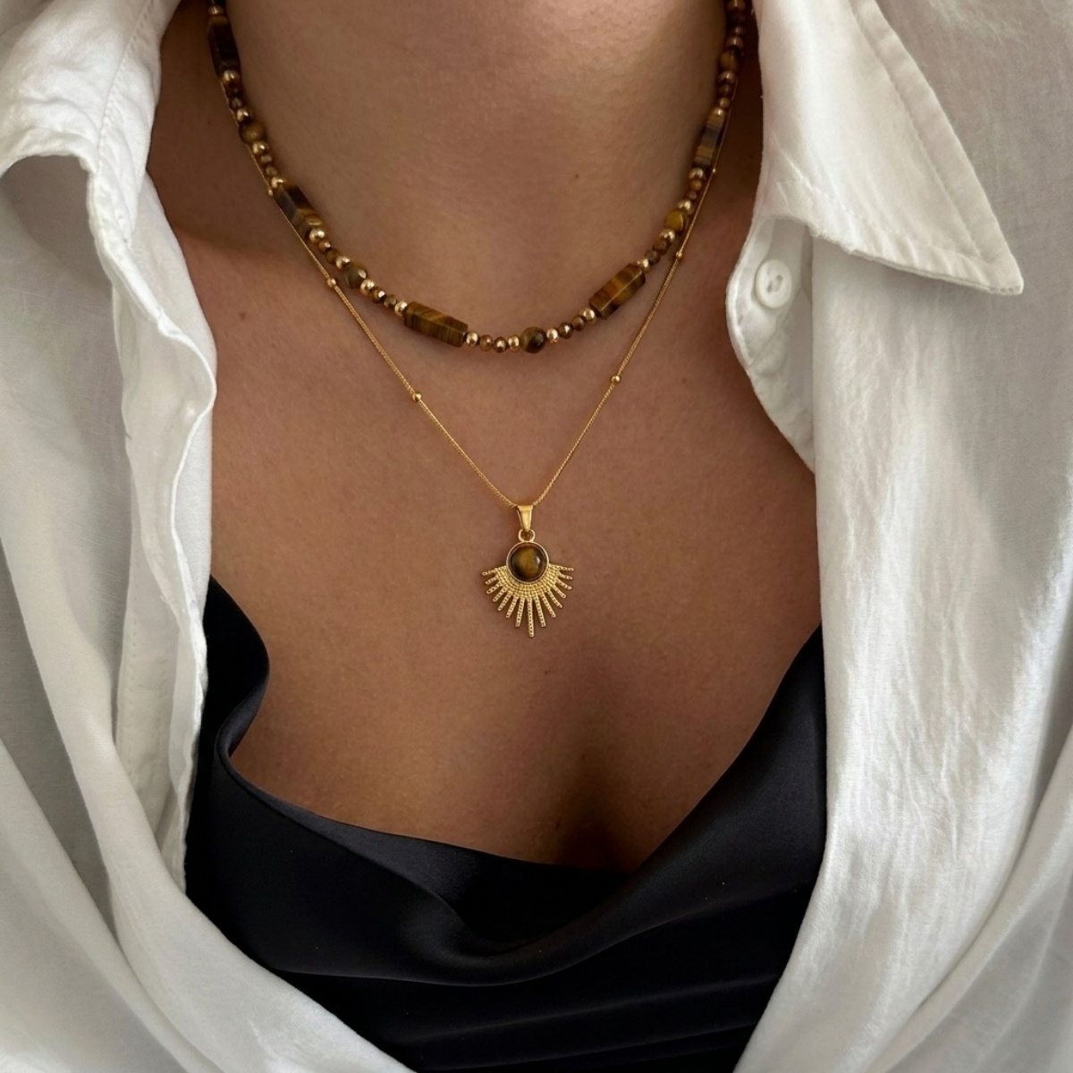 สร้อยคอจี้รูปหัวใจประดับลูกปัด - Layered Pendant Necklace Aesthetic บทวิจารณ์และราคา