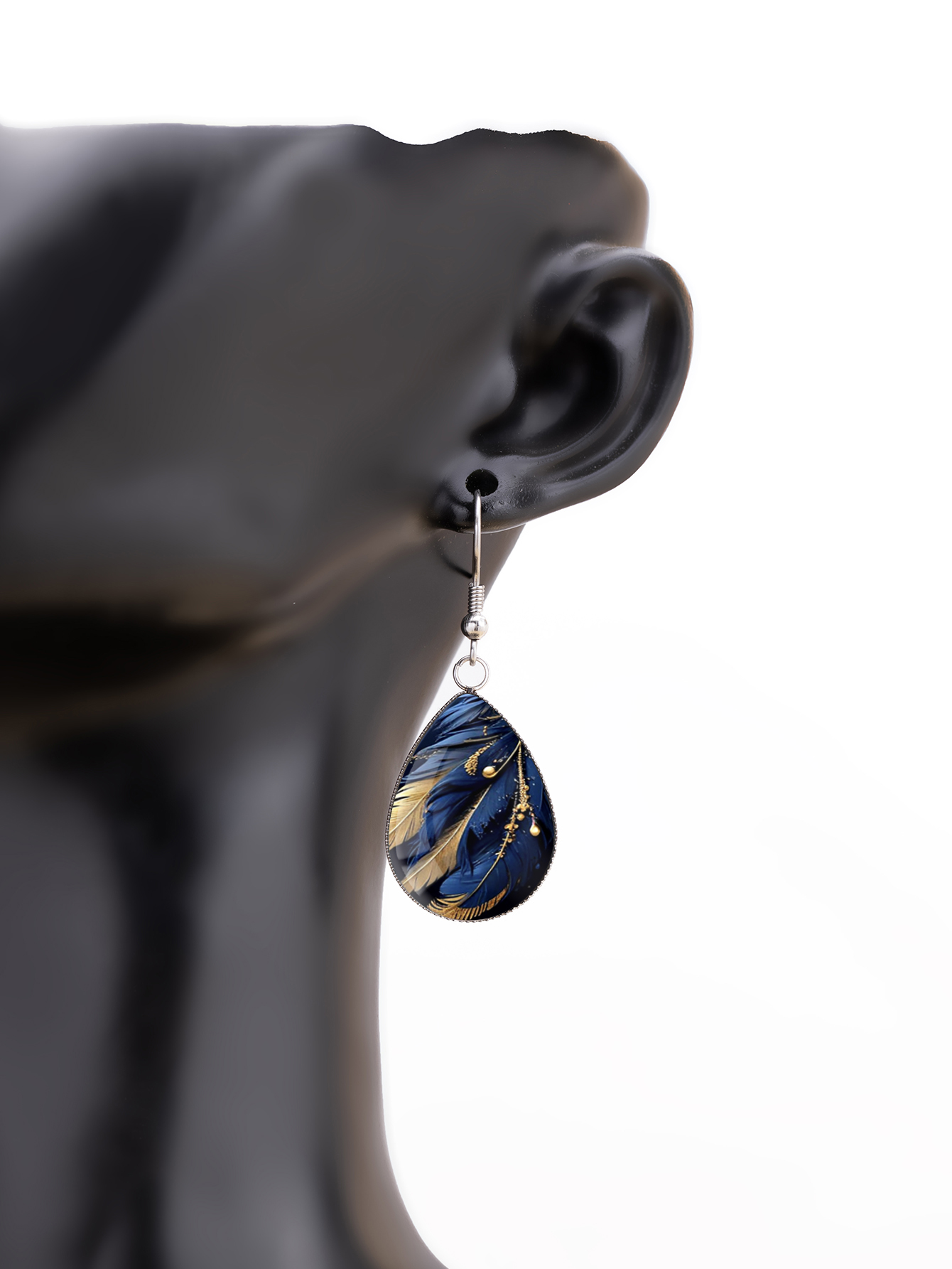 ต่างหูลายขนนกสีน้ำเงิน 1 คู่ พ - Earrings บทวิจารณ์และราคา