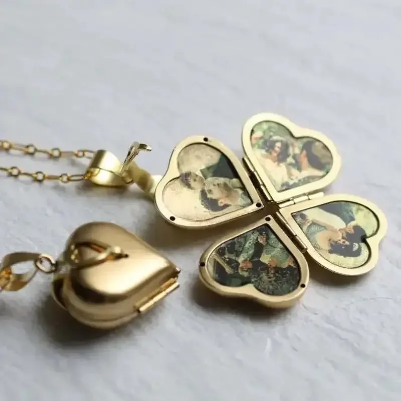 สร้อยคอวินเทจแบบพับได้หลายชั้น - Heart Locket Necklace Photo บทวิจารณ์และราคา