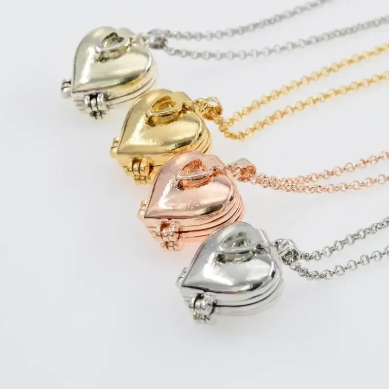สร้อยคอวินเทจแบบพับได้หลายชั้น - Heart Locket Necklace Photo บทวิจารณ์และราคา
