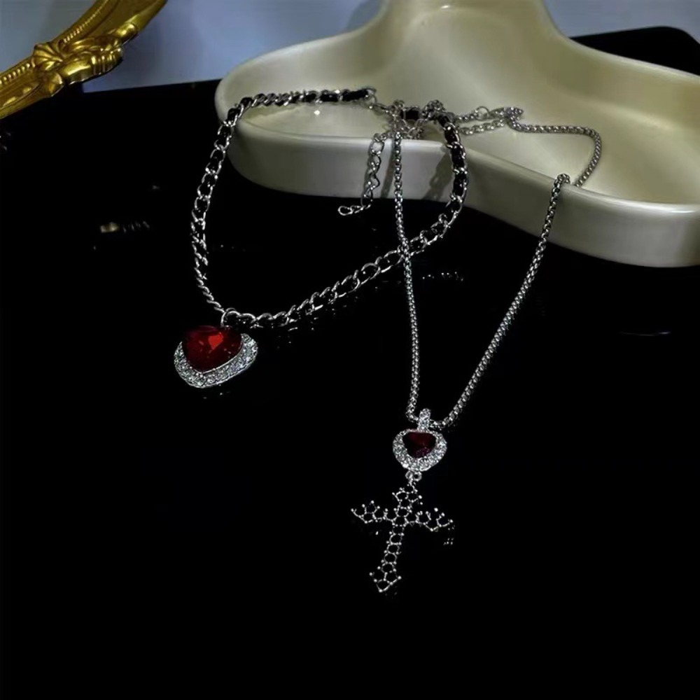 จี้รูปหัวใจคริสตัลสีแดงสไตล์พั - Layered Pendant Necklace Aesthetic บทวิจารณ์และราคา