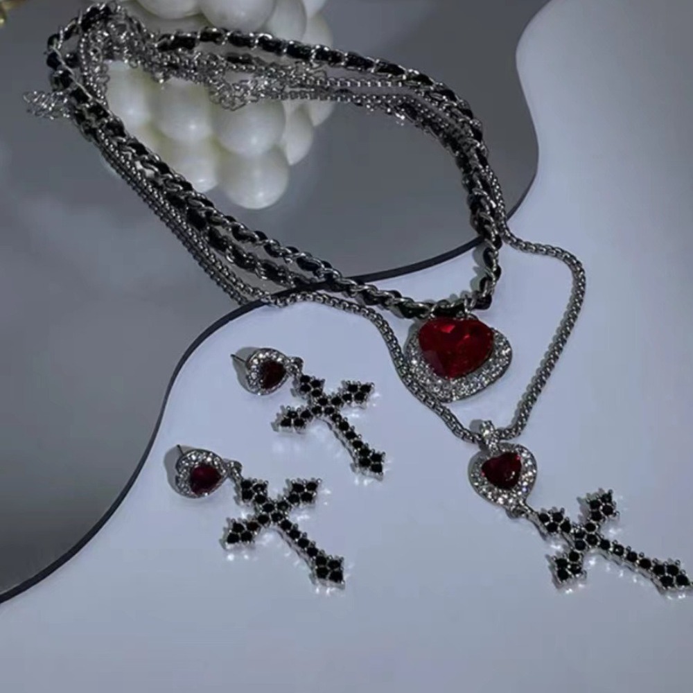 จี้รูปหัวใจคริสตัลสีแดงสไตล์พั - Layered Pendant Necklace Aesthetic บทวิจารณ์และราคา