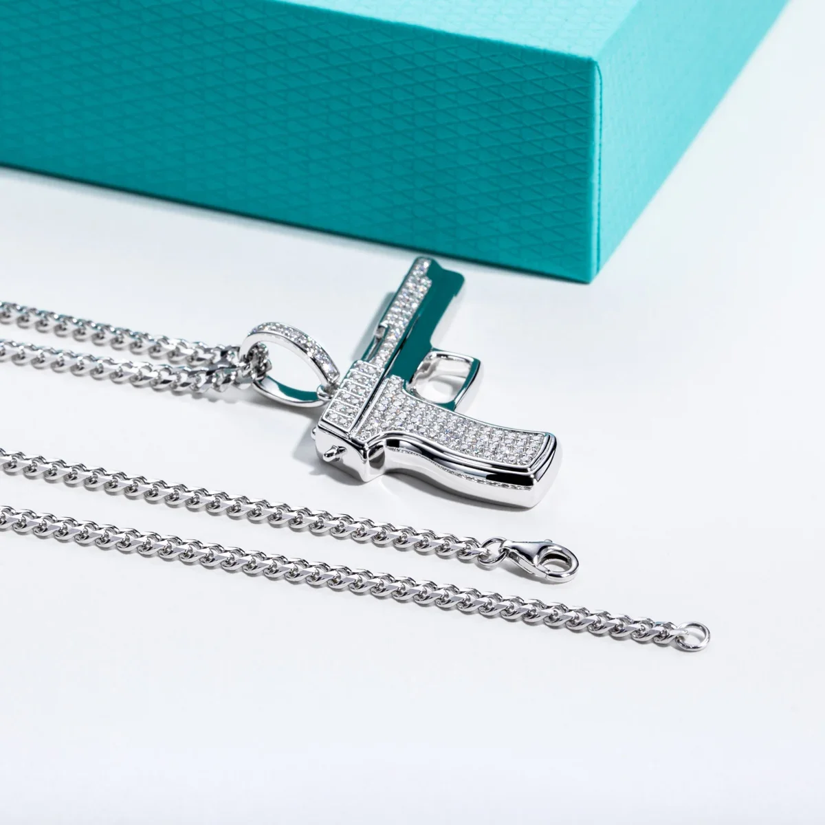 FCGJHW จี้ปืนมอยส์ซาไนต์ สร้อย - 925 Sterling Silver Chain Necklace Men บทวิจารณ์และราคา